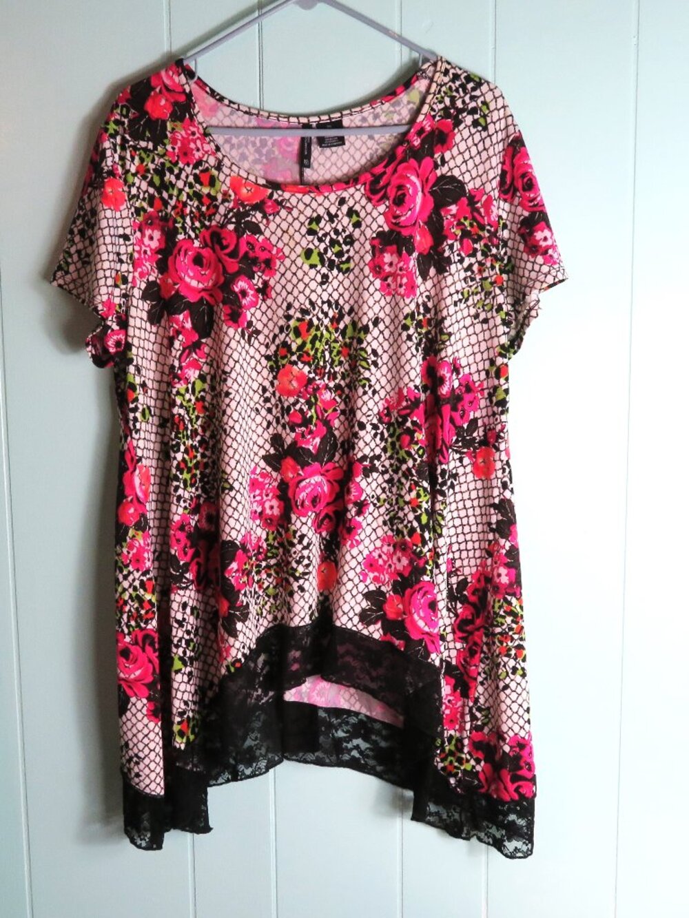 New Directions Floral Tunic Top Hi Low Pullover Blouse Size 2X